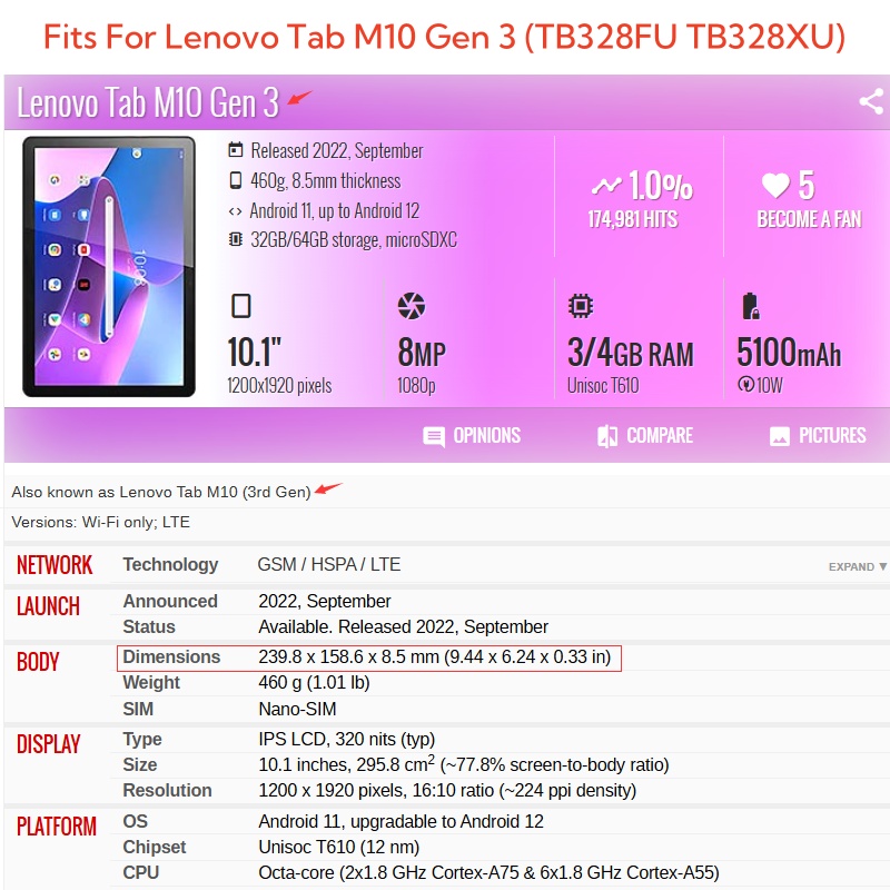 For Lenovo Tab M10 3rd Gen 10. - Tablet Cover Accessories recension och pris